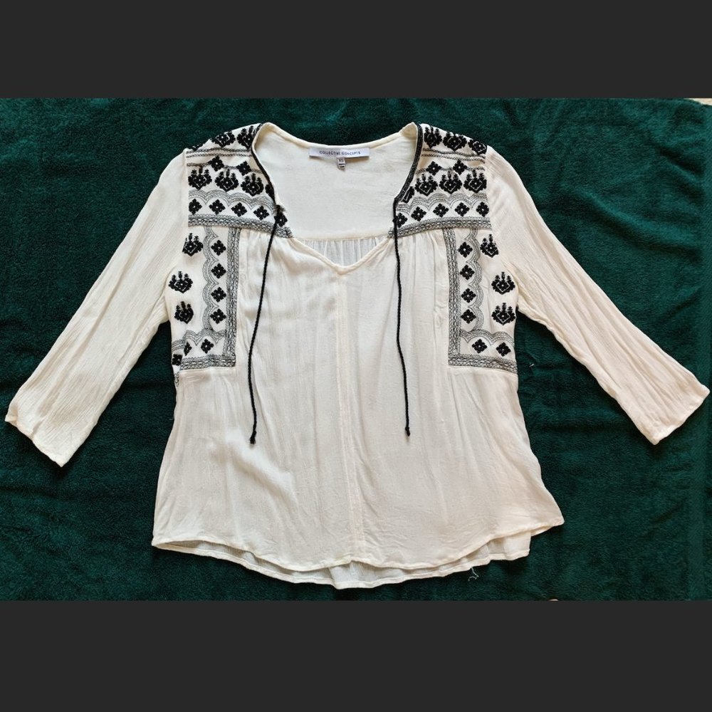 Collective Concepts White Embroidered Peasant Blouse